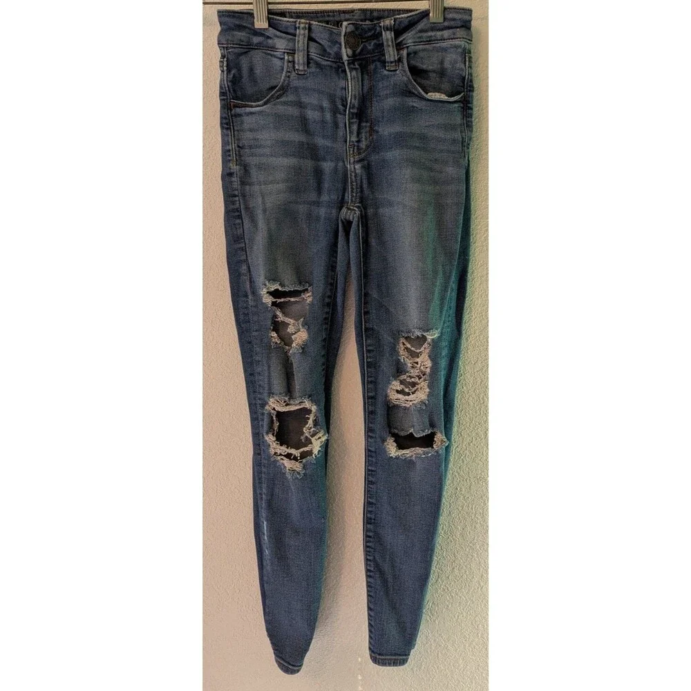 American Eagle Ripped Skinny Jeans Womens Size 24x25 Highrise Jegging (682)
